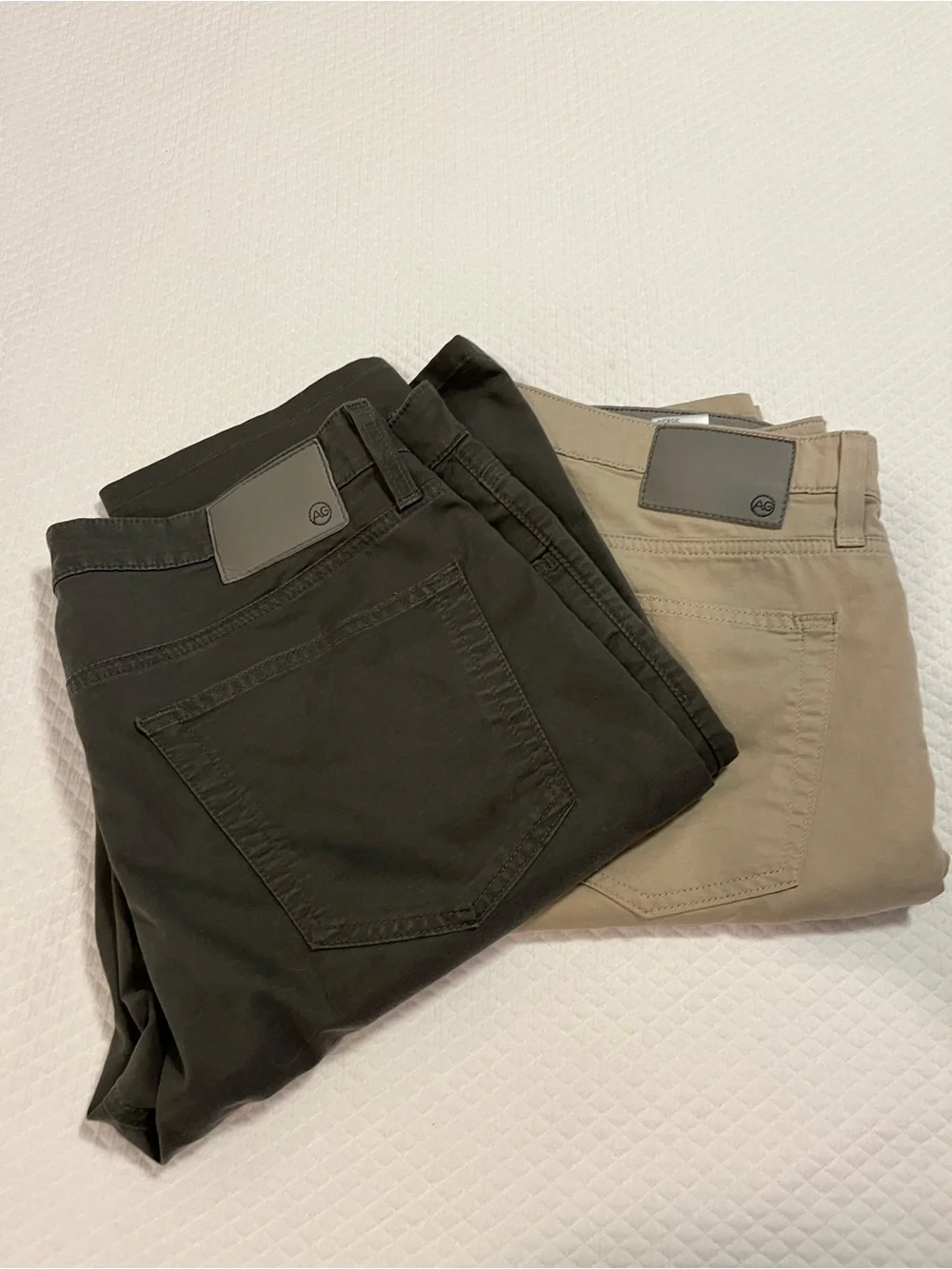 Ag Adriano Goldschmied Tellis Men's Chinos in Olive and Khaki 35x30. Lot of 2